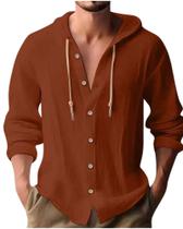 Hoodie Grafumo de algodão e linho para homens Summer Beach Brick Red