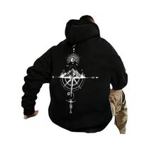 Hoodie Vintage Masculino Com Estampa De Bússola, Alta Qualidade, Manga Longa, Top Casual Esportivo