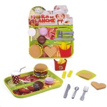 Hora do Lanche Kit de brinquedo de comidinhas, hambúrguer com bandeja