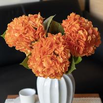 Hortensia Artificial DUYONE Tacto Real 56 cm con 3 Hojas Naranja
