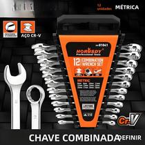 HORUSDY 12 unidades de conjunto de chave métrica com anel aberto CRV com rack 8-19mm