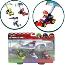 Hot Wheels Mario Kart 3 Pack Glider Waluigi Mario Yoshi Carrinhos Miniatura 1/64 Original Mattel Hot Wheels Mario Kart 3 Pack Glider Waluigi Mario Yoshi Carrinhos Miniatura 1/64 Original Mattel
