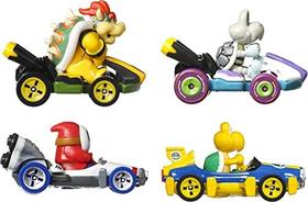 Hot Wheels Mario Kart Vehicle 4-Pack, Conjunto de 4 personagens favoritos dos fãs inclui 1 modelo exclusivo, presente colecionável para crianças & fãs idades 3 anos de idade & up