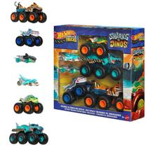 Hot wheels monster trucks kit c/5 carrinhos shark vs dino jgd68