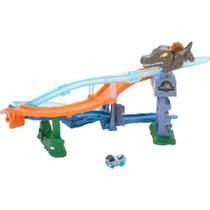 Hot Wheels Racerverse Pista Jurassic WORLD com Dinossauro e Resgate da Blue
