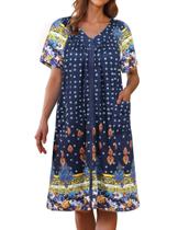 House Robe Ekouaer com zíper e manga curta azul Mandala S feminina