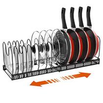 Housolution Pot e Pan Organizer Rack for Cabinet, Expandable Pot Lid Organizer Holder with 14 Ajustable Dividers, Cutting Board Cookware Organizer for Kitchen, Black