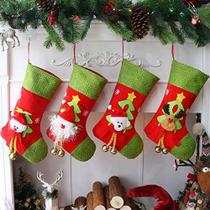 Houwsbaby 4 pcs feltro meias de Natal 3D Santa Snowman Urso e Renas Verde Cuff Xmas Holders Gift Bag para Ornamento Acessório de Festa com Bola de Ouro, Vermelho, 17 polegadas (01)