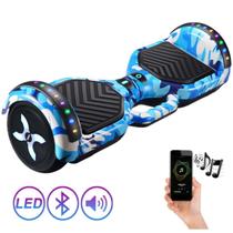 Hoverboard Bluetooth Skate Elétrico Led Alça Azul Camuflado