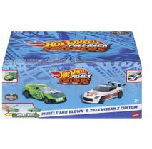 Hpr91 hot wheels carros pullback pacote com 02 muscle e nissan hwh63 (43246)