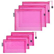 HRX Pacote de malha de nylon sacos de maquiagem com zíper, 6PCS bolsas cosméticas caneta lápis organizador caso rosa quente para bolsa de viagem saco de fralda (A5 x 3pcs, A6 x 3pcs)