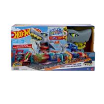 Htn82 pista de brinquedo lava-rápido mega tubarão hot wheels city Htn82 pista de brinquedo lava-rápido mega tubarão hot wheels city
