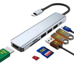 Hub Adaptador 7 Em 1 Conexão Usb-c Usb 3.0 Hdtv 4k Pd Tf Sd Cinza Hub Adaptador 7 Em 1 Conexão Usb-c Usb 3.0 Hdtv 4k Pd Tf Sd Cinza
