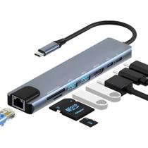 Hub Adaptador Extensor 8 em 1 Tipo C Usb Hdmi Lan Leitor SD~TF