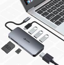 Hub Adaptador Para Notebook Tablet Smartphone 7 Em 1 Com Usb 3.0 5 Gbps Usb-c Hdmi Cartão Sd Micro