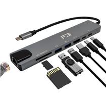 Hub Adaptador Type-c 8 em 1 Para HDMI - Type-c - USB 3.0 - USB 2.0- Micro SD - SDe LAN
