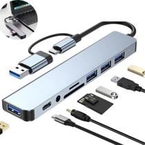 Hub Adaptador USB 8 em 1 com Áudio 3.5mm e Leitor SD TF