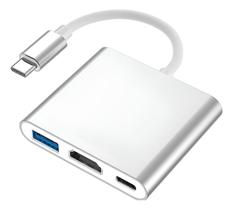 Hub Adaptador Usb-c 3 Em 1 Hdmi Full Hd Usb 3.0 Hdtv Prateado