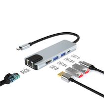 Hub Adaptador USB-C 5 em 1 - HDMI + REDE + USB + PD