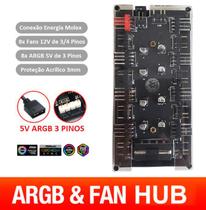 Hub ARGB 5V 3 Pinos Multi Fans 3 e 4 Pinos até 8 Fans Molex