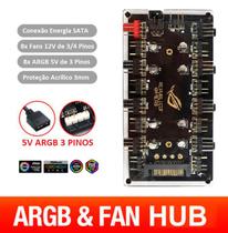Hub ARGB 5V 3 Pinos Multi Fans 3 e 4 Pinos até 8 Fans Sata