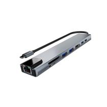 Hub Cabo Tipo C 8 Portas 8x1 USB HD HDMI 4K Extensor RJ45