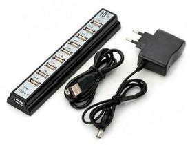 Hub Com 10 Portas Usb 2.0 + Fonte Alimentação Serve P/ Pc Notebook