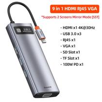 Hub Dock Station Extensor 9 Em 1 Usb C Hdmi 4k Vga Rj45 Tf Sd