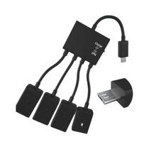 Hub Extensor OTG Micro USB Tipo-C Preto Com 4 Portas Para Tablets Android, Smartphones, Pen Drives E Hub Extensor OTG Micro USB Tipo-C Preto Com 4 Portas Para Tablets Android, Smartphones, Pen Drives E