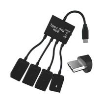 Hub Extensor OTG Micro USB Tipo-C Preto Com 4 Portas Para Tablets Android, Smartphones, Pen Drives E