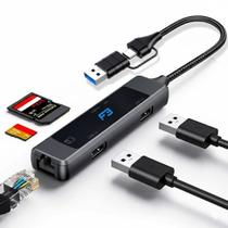 HUB F3 USB-C/A 3.0, para 1x USB 3.0, 1x USB 2.0, Ethernet, Cartão SD e MicroSD - JC-TYC-R04