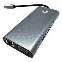 HUB Rise Mode 06 Pro USB-C 3.0, 11 em 1, para HDMI, VGA, Cartão SD, Ethernet, Áudio, 3x USB 2.0, 1x USB 3.0, Cinza - RM-HUB-06-PRO