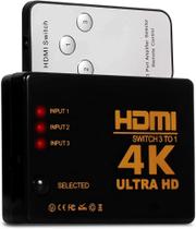 Hub Switch Hdmi 3 Entrada 1 Saída 4k Divisor Com Controle