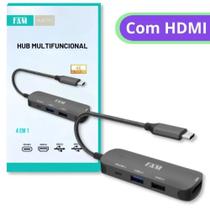 Hub tipo-c ultra hd 4x1 (01 tipo-c + 01 hdmi + 01 usb 3.0 + 01 usb 2.0) fam fca-u104