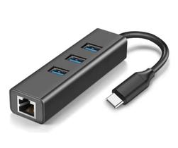 Hub Type-c / Tipo c / Usb-c Com 3 Portas Usb 3.0 + Rj45 Gigabit Hub 10/100/1000 Mbps Para Notebook e Macbook Adaptador Ethernet