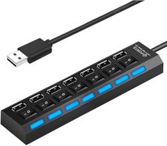 Hub USB 2.0 com 7 portas Tecnologia de economia de energia através de interruptores e indicadores LED