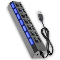 Hub USB 2.0 Externo com 7 Portas, Switch e LED Indicador Individual Expansor de Saídas USBA para PC Notebook e Consoles Hub USB 2.0 Externo com 7 Portas, Switch e LED Indicador Individual Expansor de Saídas USBA para PC Notebook e Consoles