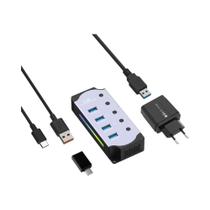 Hub USB 3.0 10 Em 1 Com RGB, Dissipação De Calor, Interface USB Alimentada Com Adaptador De Energia