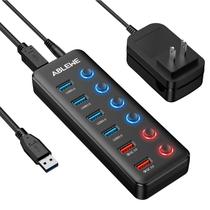 Hub USB 3.0 ABLEWE de 6 portas com 2 portas de carregamento rápido QC 3.0 Hub USB 3.0 ABLEWE de 6 portas com 2 portas de carregamento rápido QC 3.0