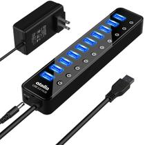 Hub USB 3.0 com 10 portas com comutadores individuais e adaptador