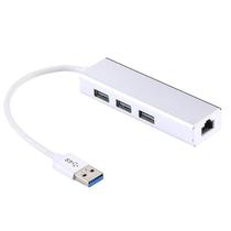 Hub USB 3.0 com 3 Portas + Adaptador Ethernet 10/100 Mbps - Carcaça de Alumínio