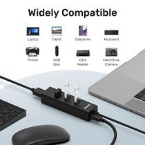 Hub USB 3.0 de 4 portas c/ extensão 4 pés, porta carregamento micro USB - compatível com PC e laptop.