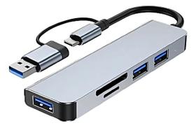 Hub USB 3.0 e Tipo C 5 em 2 Tomate MST-013 Leitor de Cartão SD TF Alumínio Hub USB 3.0 e Tipo C 5 em 2 Tomate MST-013 Leitor de Cartão SD TF Alumínio