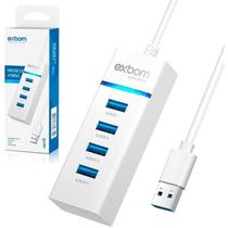 Hub USB 3.0 Extensor 4 Portas Extensão Speed Pen Drive Impressoras Teclados Led Luz Indicadora Cor Azul Indicador até 5.0 Gbps Alta Velocidade Branco