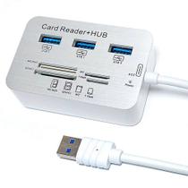 HUB USB 3.0 F3, 3 Portas, Leitor de cartão SD/TF, Branco - JC-USB-COMBO