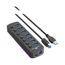 Hub USB 3.0 RGB Com 7 Portas, Adaptador De Dados De 5Gbps, Interruptor Individual Liga/Desliga,