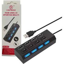 HUB USB 4 Portas 2.0 Adaptador e Expansor Pen Drive Tv Teclado Cabo Extensor com Botão ON OFF LED