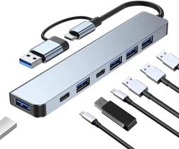 Hub USB 7 em 1 com USB 3.0 e Tipo C - Expansão Versátil com 5Gbps