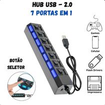 Hub USB 7 Portas com LED e Cabo Extensor Para Expansão de Conexões