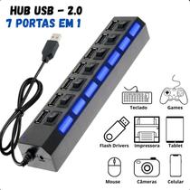 Hub USB 7 Portas com LED Para Conectar Dispositivos ao Seu PC com Desempenho